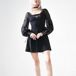 Dolls kill punk rave chiffon sleeve black dress